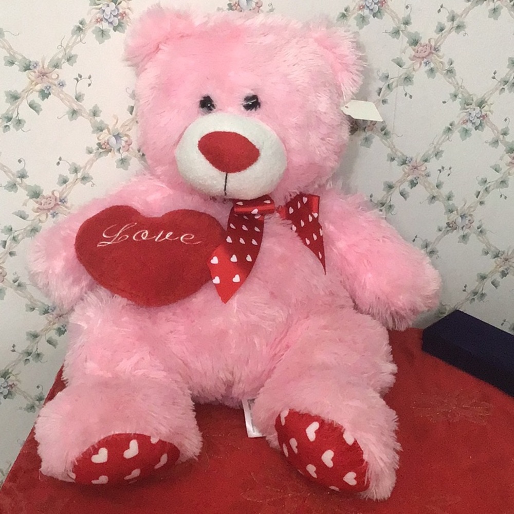 VALENTINES Pink Animal Adventures soft & cuddly love heart bear for all ages.